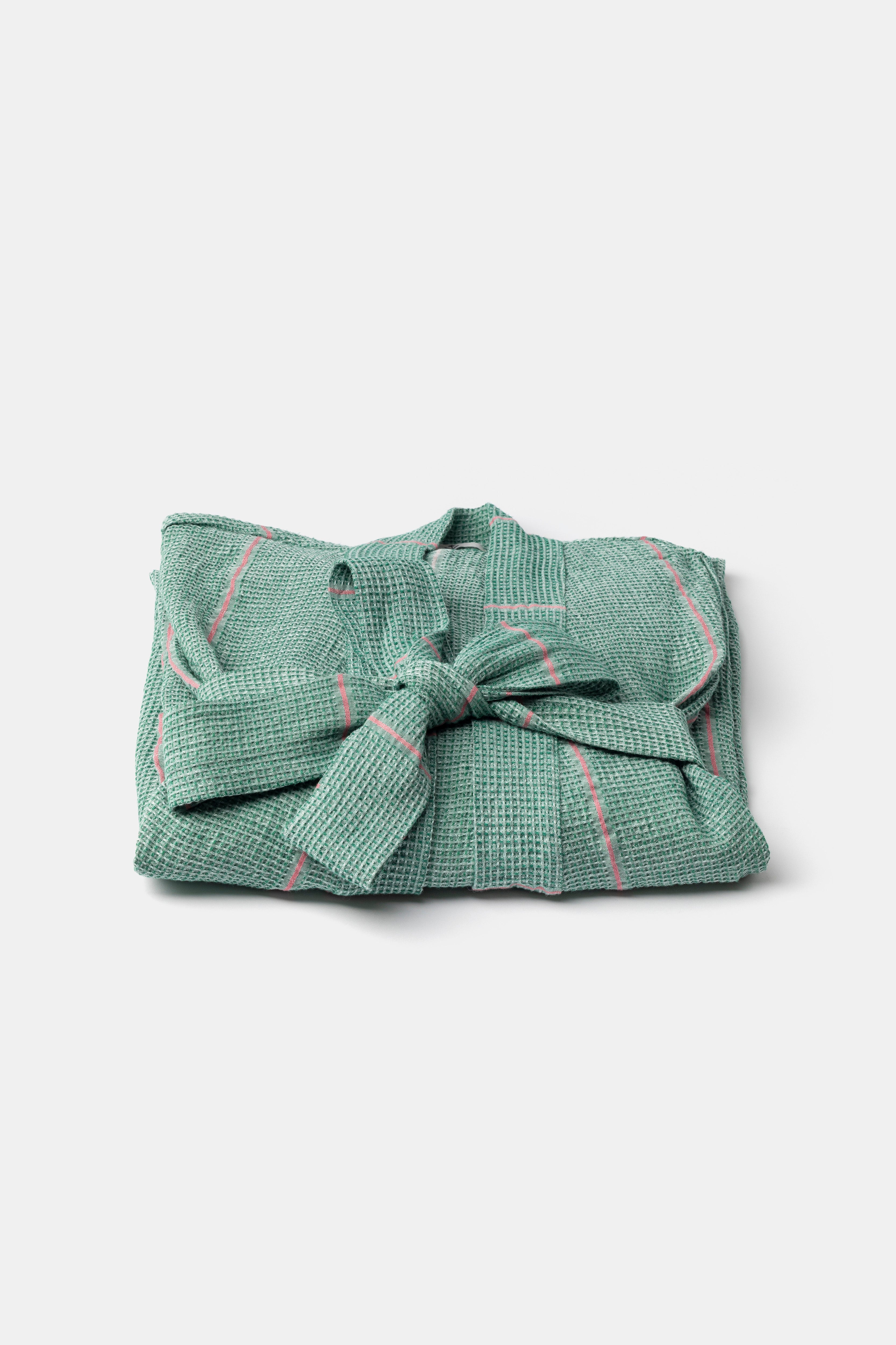 "Montecatini Taf" bath robe in Pino Green / Pink