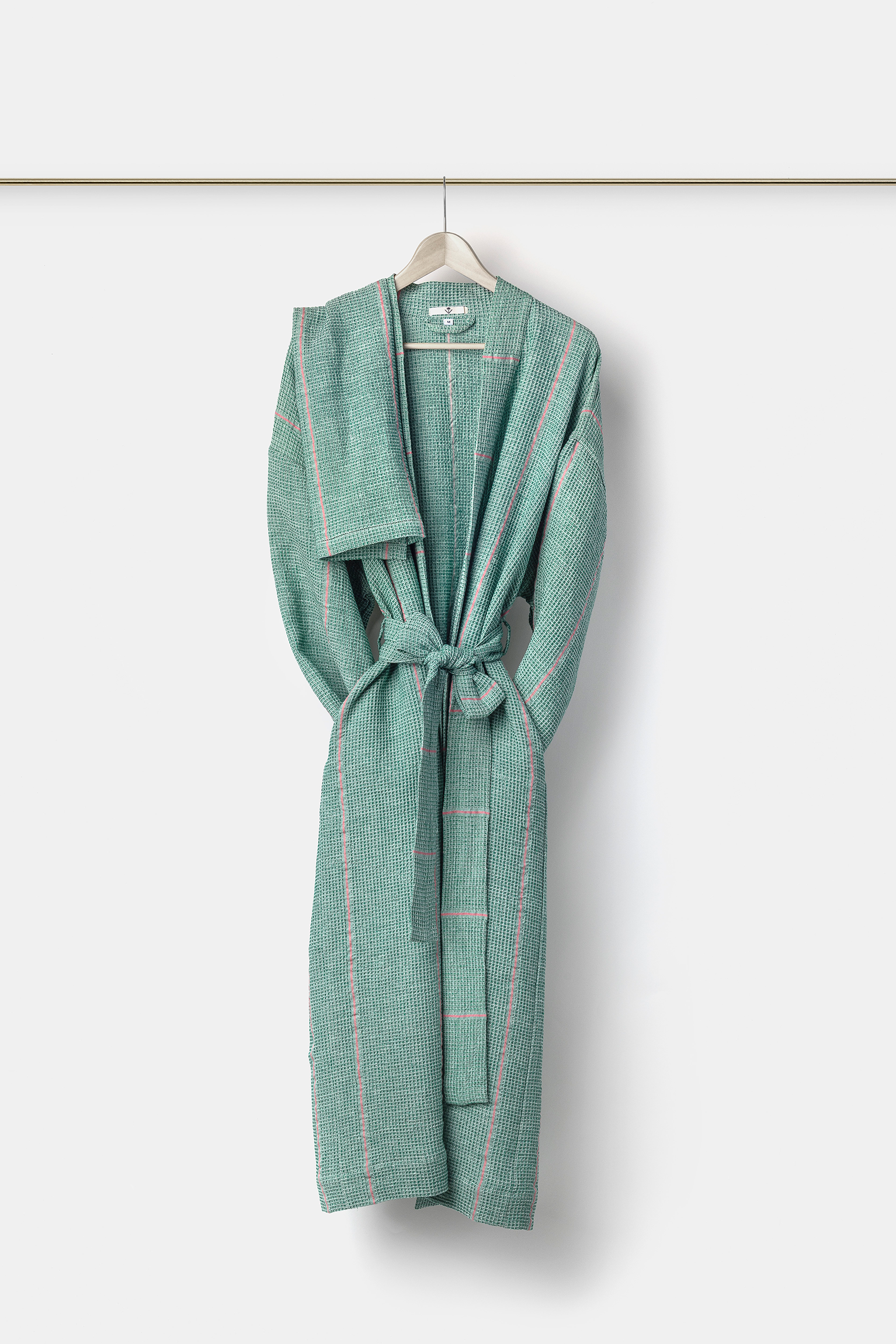 "Montecatini Taf" bath robe in Pino Green / Pink